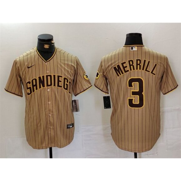 Mens Youths Kids Womens 3 Jackson Merrill Tan Cool Stitched Jersey
